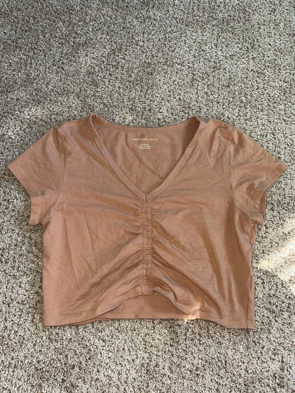 American Eagle Outfitters Ruched V-Neck Crop Top - Rust